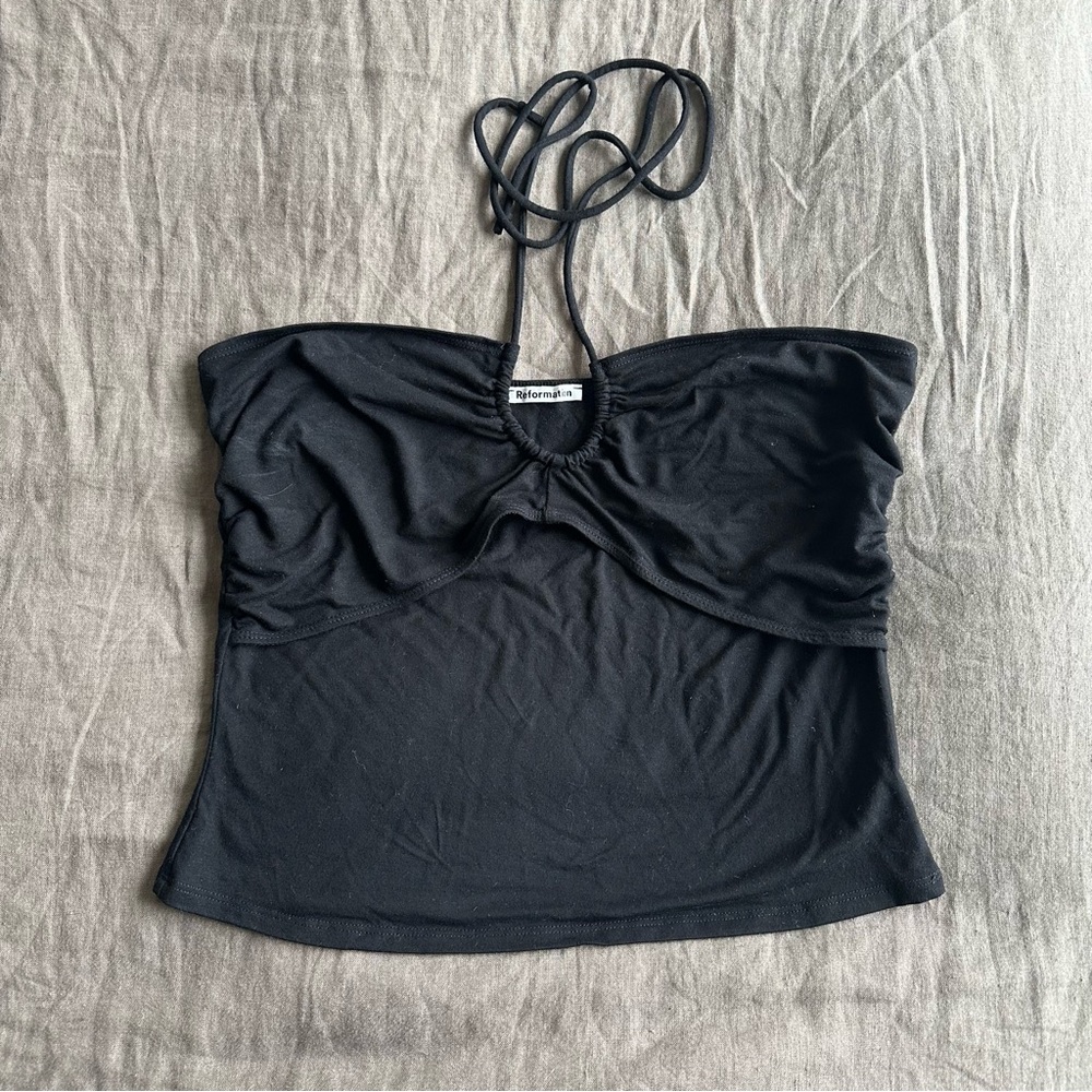 Reformation Black Cutout Halter Tank - Picture 3 of 5